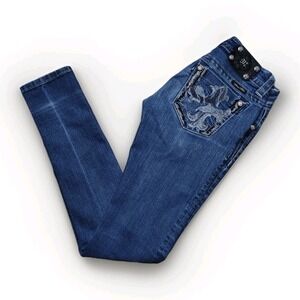 Miss Me Jeans Skinny Blue Denim Rhinestone Embellished Women's Size 26